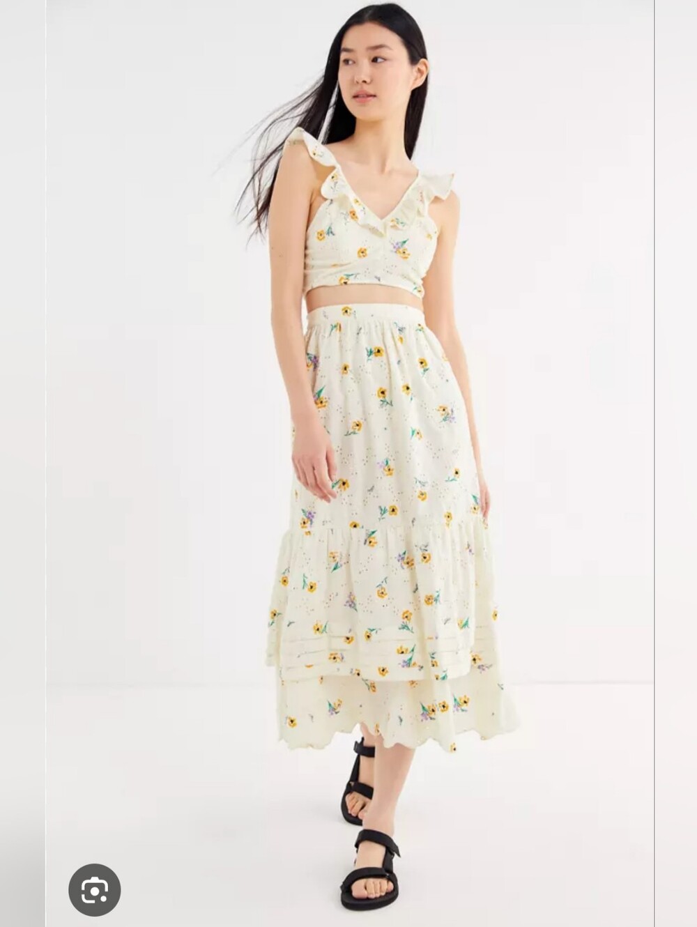 UO Urban Outfitters Hyper Ballad Floral Eyelet Midi Skirt XS NWT